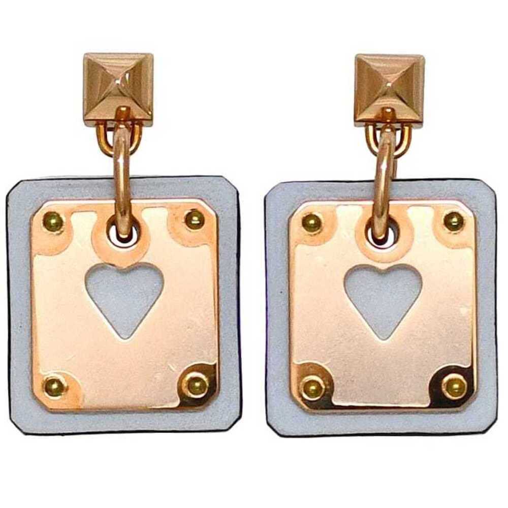 HERMES Gold Leather Heart Earrings